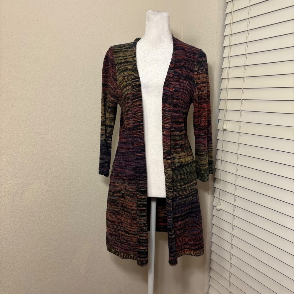 Rainbow Multicolor Space Dye Ombre Open Front Cardigan Hippie Boho Knit Size S